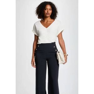 Morgan - Top - Ecru - Katoenmix - Korte Mouwen, V-hals, Kanten Details