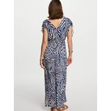 Morgan - Jurk - Beige/Navy - Lang/Maxi - V-hals - Gedrapeerd