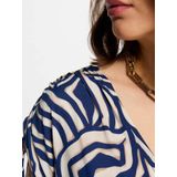 Morgan - Jurk - Beige/Navy - Lang/Maxi - V-hals - Gedrapeerd