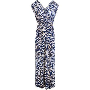 Morgan - Jurk - Beige/Navy - Lang/Maxi - V-hals - Gedrapeerd