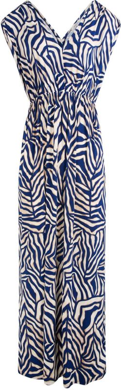 Morgan - Jurk - Beige/Navy - Lang/Maxi - V-hals - Gedrapeerd