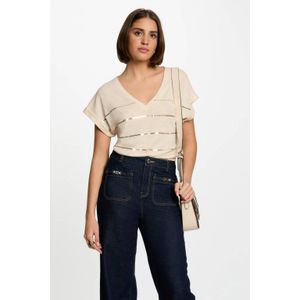 Morgan - Linnen Top - Ecru - Pailletten