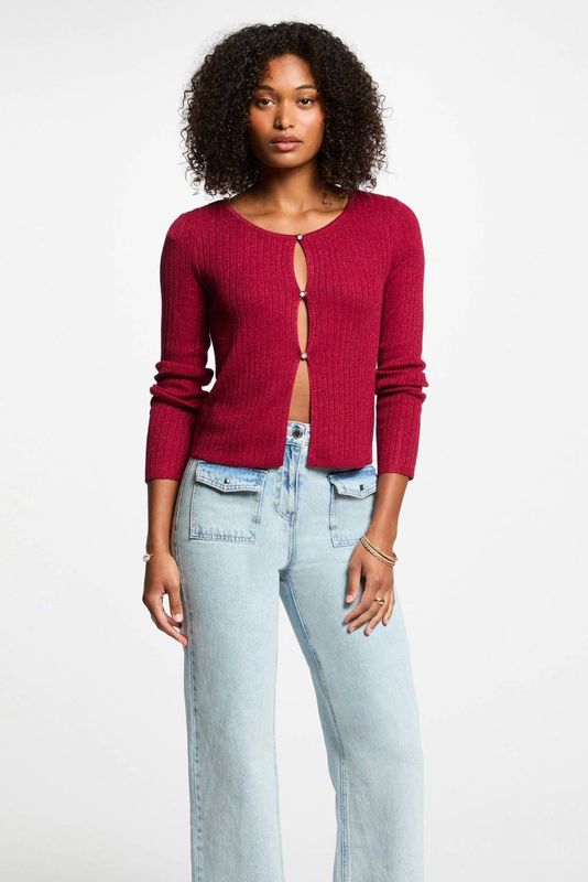 Morgan - Vest - Donkerrood - Rib Gebreid