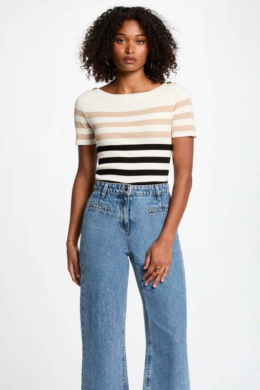 MORGAN - Gebreide Trui - Ivoor/Marine - Viscose