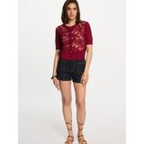 Morgan - Gebreid Vest - Donkerrood - Korte Mouwen - Ronde Hals