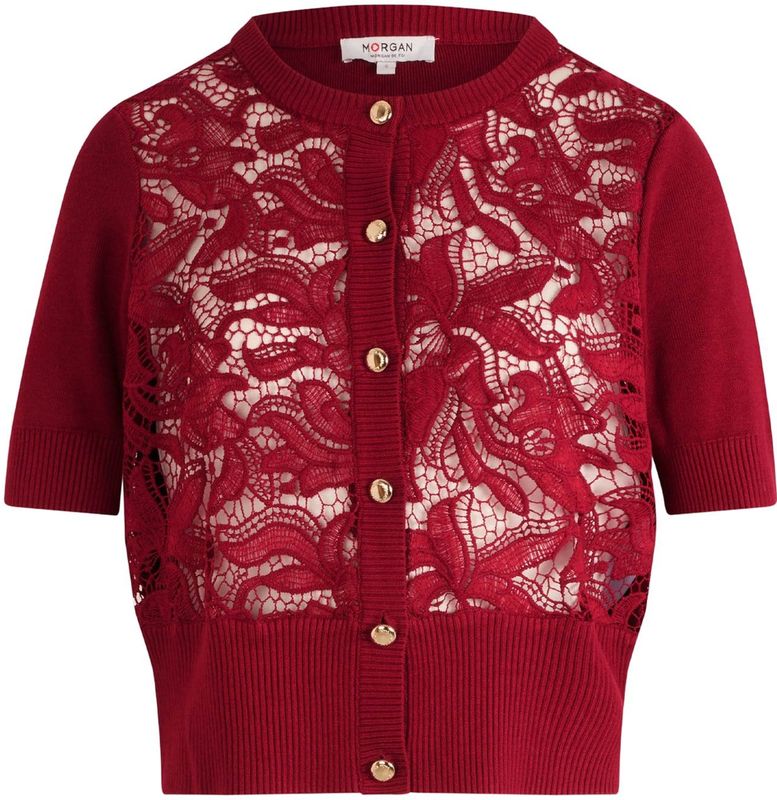 Morgan - Gebreid Vest - Donkerrood - Korte Mouwen - Ronde Hals