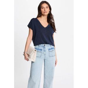 Morgan - Top - Blauw - Korte Mouwen - V-hals