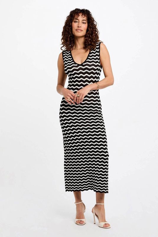 Morgan - Zomerjurk - Zwart - Mouwloos - V-hals - Midi Jurk