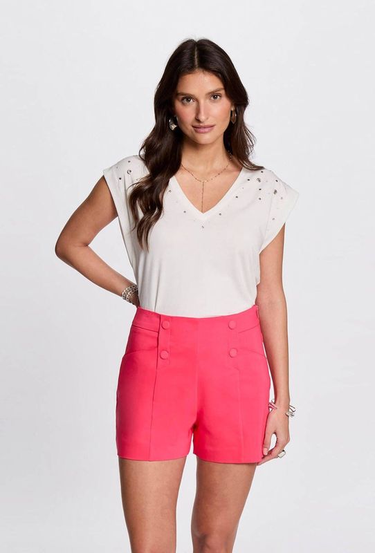 Morgan - Top - Wit - Katoen - Korte Mouwen - V-hals