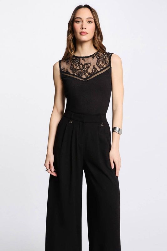 Morgan - Kanten Top - Zwart - Mouwloos