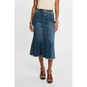 Morgan - Spijkerrok - Medium Blue Denim - Midi Lengte - Rits- en Knoopsluiting