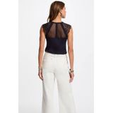Morgan - Top - Marine - Met Kantdetails - Korte Mouwen - V-hals