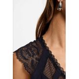 Morgan - Top - Marine - Met Kantdetails - Korte Mouwen - V-hals