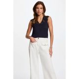 Morgan - Top - Marine - Met Kantdetails - Korte Mouwen - V-hals