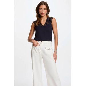 Morgan - Top - Marine - Met Kantdetails - Korte Mouwen - V-hals