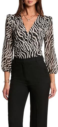 Morgan - Top - Zwart - Lange Mouwen - Overslagkraag - Polyester