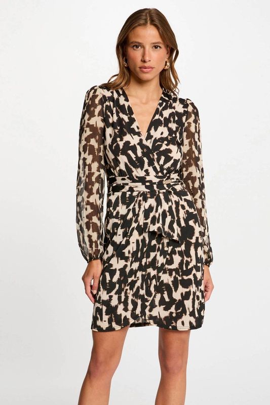 Morgan - Zomerjurk - Ecru - Korte Jurk - Lange Mouwen - V-hals