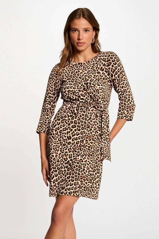 Morgan - Korte Jurk - Beige - Driekwart Mouwen - Ronde Hals