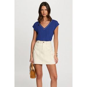 Morgan - Top - Blauw - Met Glitter - Korte Mouwen - V-hals