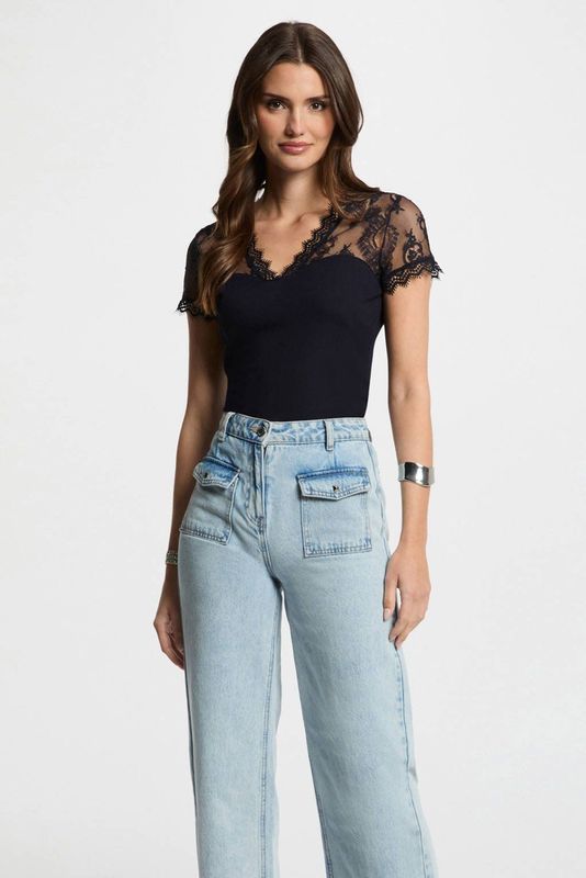 Morgan - Top - Marine - Korte Mouwen - V-hals