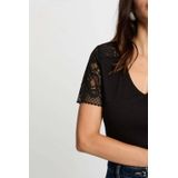 Morgan - Top - Zwart - Korte Mouwen - V-hals - Kantdetails