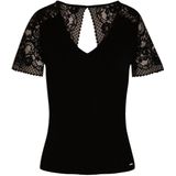 Morgan - Top - Zwart - Korte Mouwen - V-hals - Kantdetails