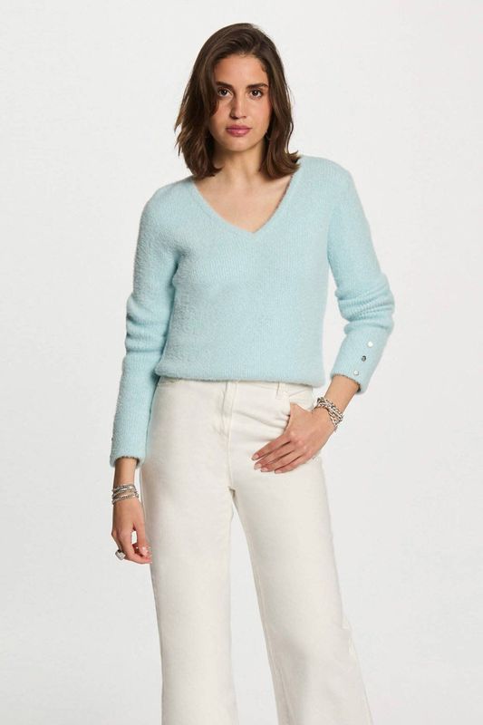 Morgan - Gebreide Trui - Turquoise - Fijn Gebreid - Lang Model