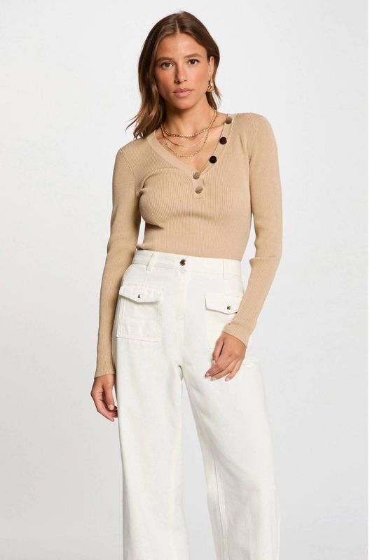 Morgan - Gebreide Trui - Beige - Fijn Gebreid