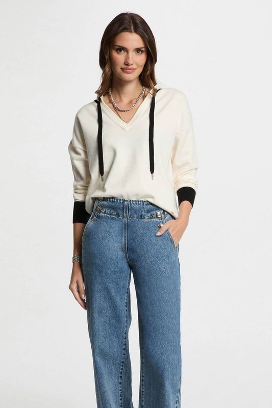 Morgan - Gebreide Trui - Ecru - Dames - Lange Mouwen - Capuchon