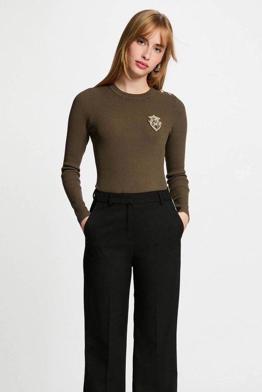 Morgan - Gebreide Trui - Kaki - Ribgebreid