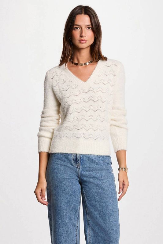 Morgan - Trui - Ivoor - Lange Mouwen - V-hals