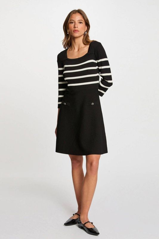 MORGAN - Tricot Jurk - Zwart - A-lijn - Lange Mouwen - Knielengte