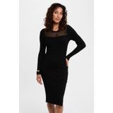 Morgan - Midi Jurk - Zwart - Kokerjurk - Lange Mouwen - Ronde Hals