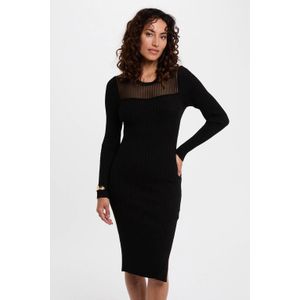 Morgan - Midi Jurk - Zwart - Kokerjurk - Lange Mouwen - Ronde Hals