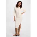 Morgan - Midi Jurk - Ecru - Lange Mouwen - Ronde Hals