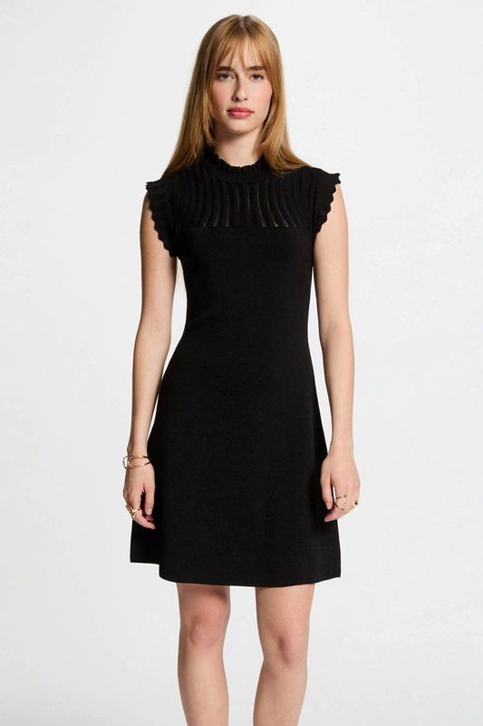 Morgan - Jurk - Zwart - Mouwloos - Opstaande Kraag - Gebreid Ontwerp