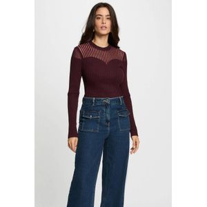 Morgan - Gebreide Trui - Donkerrood - Ribgebreid