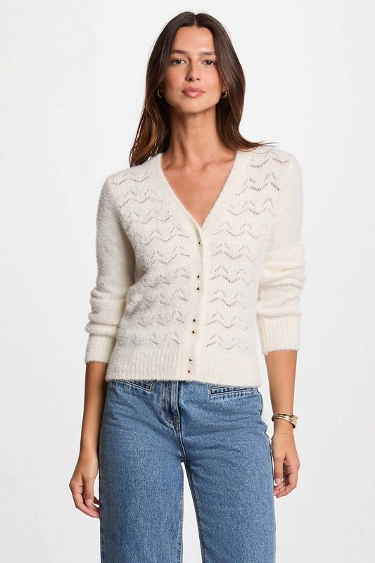 Morgan - Gebreid Vest - Ecru - Ajour