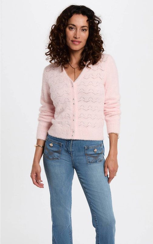 Morgan - Gebreid Vest - Lichtroze - Ajour