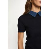 Morgan - Top - Donkerblauw - Dames - Korte Mouwen - Polo Kraag