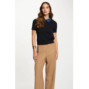 Morgan - Top - Donkerblauw - Dames - Korte Mouwen - Polo Kraag