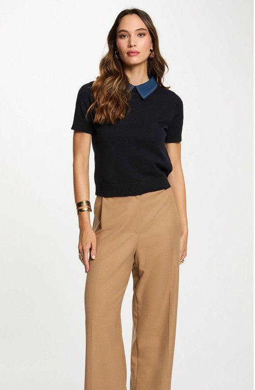 Morgan - Top - Donkerblauw - Dames - Korte Mouwen - Polo Kraag