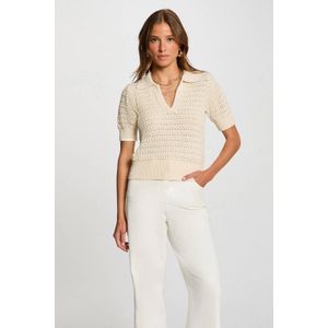 Morgan - Gebreide Trui - Zand - Katoen - Korte Mouwen