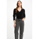 Morgan - Gebreide Trui - Zwart - V-hals - Lange Mouwen