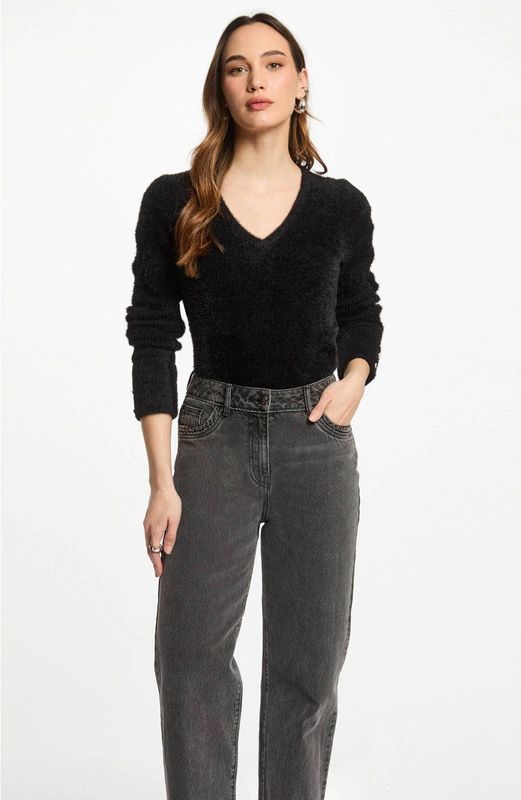 Morgan - Gebreide Trui - Zwart - V-hals - Lange Mouwen