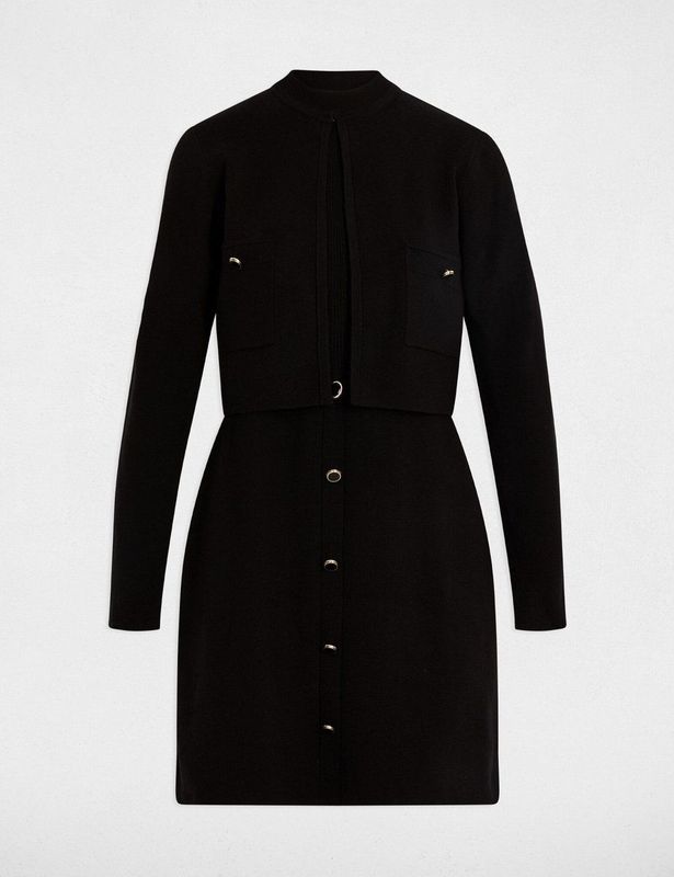 Morgan - Jurk - Zwart - Mini - Viscose - Opstaande Kraag
