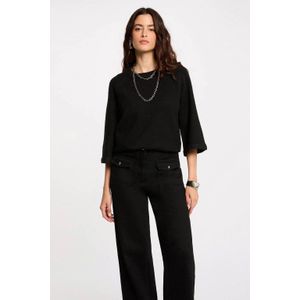 Morgan - Gebreide Trui - Zwart - Oversized Pasvorm - Driekwart Mouwen