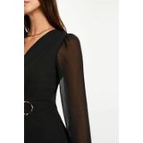 MORGAN - Korte Wijd Uitlopende Jurk - Zwart - Lange Mouwen - Polyester