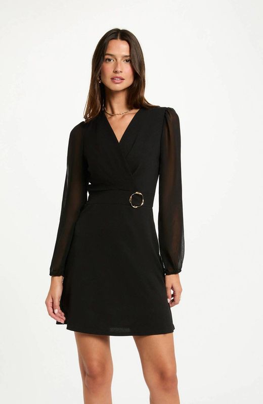 MORGAN - Korte Wijd Uitlopende Jurk - Zwart - Lange Mouwen - Polyester