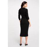 Morgan - Midi Jurk - Zwart - Rib Gebreid - Kokerjurk